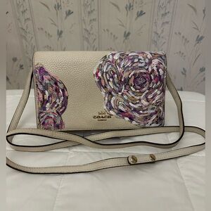 Coach Leather Crossbody with Hand-painted Floral Design